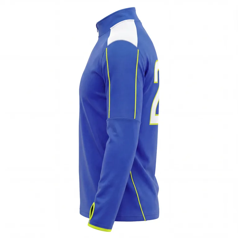 Custom soccer quarter-zip training tops, right side view
