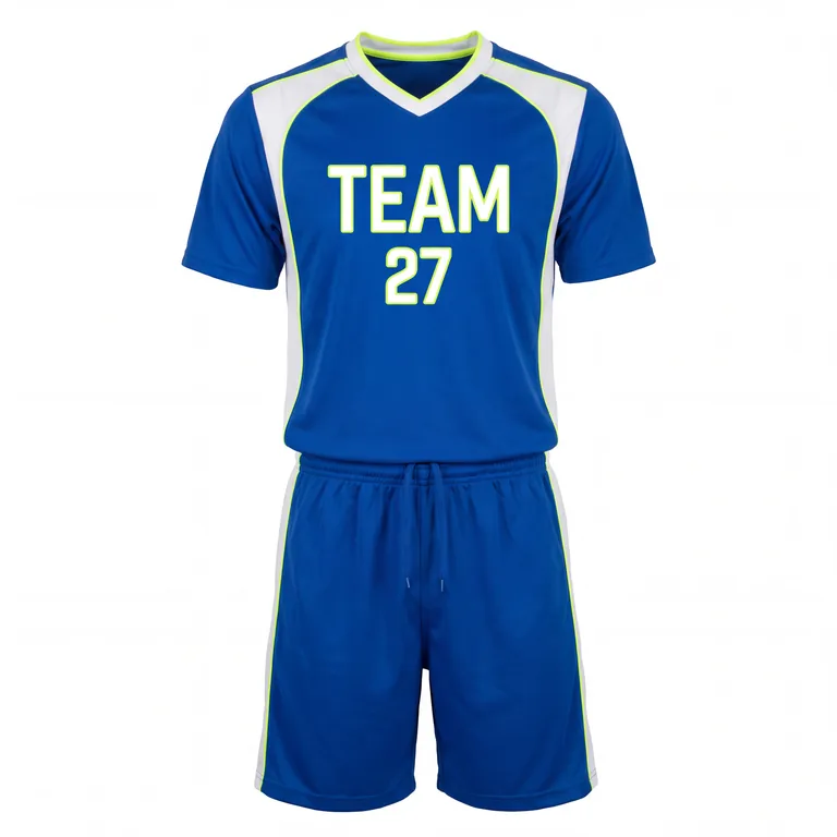 Custom soccer v-neck match uniforms, front view