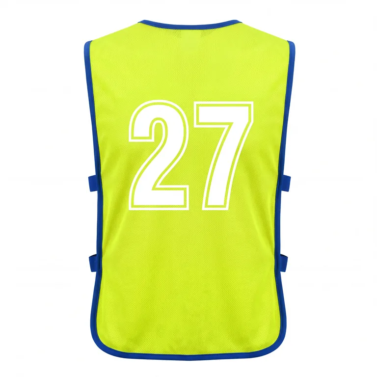 Custom soccer warm-up bibs, back view