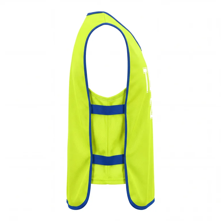 Custom soccer warm-up bibs, left side view