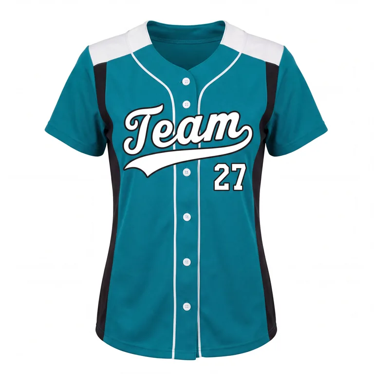 Custom softball button-front game jerseys, front view