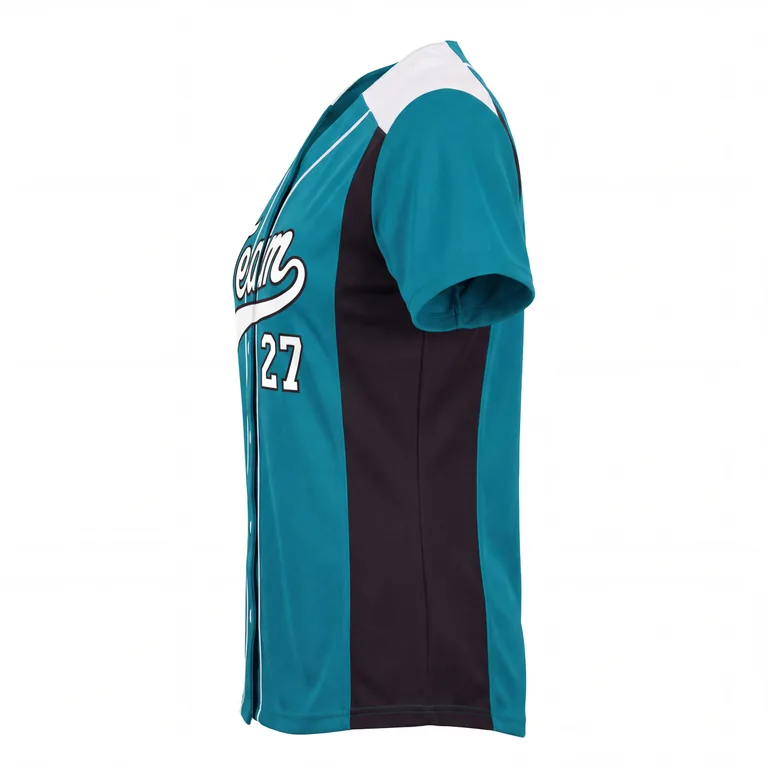 Custom softball button-front game jerseys, right side view