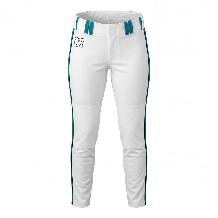 Custom softball full-length game pants, front view