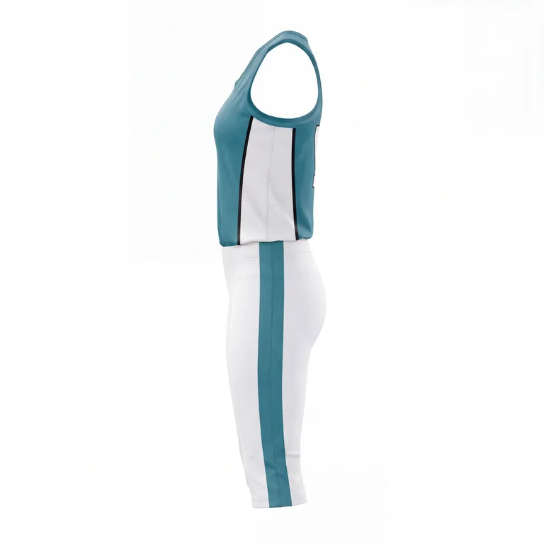 Custom softball racer-back game uniforms, right side view