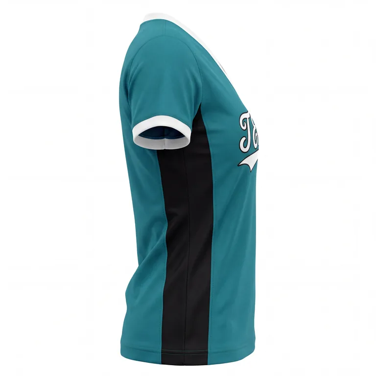 Custom softball v-neck game jerseys, left side view