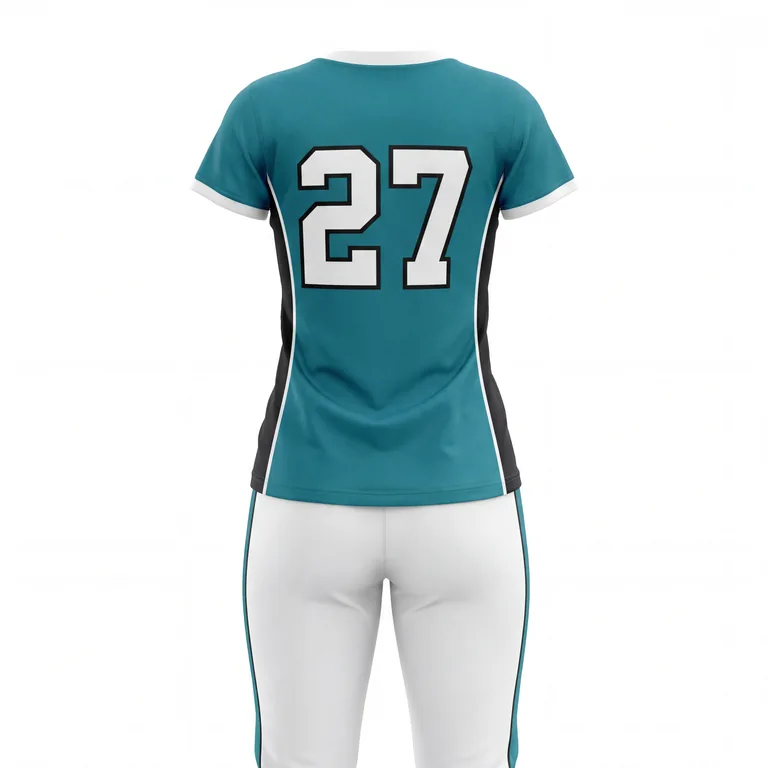 Custom softball v-neck game uniforms, back view