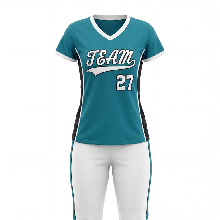 Custom softball v-neck game uniforms, front view