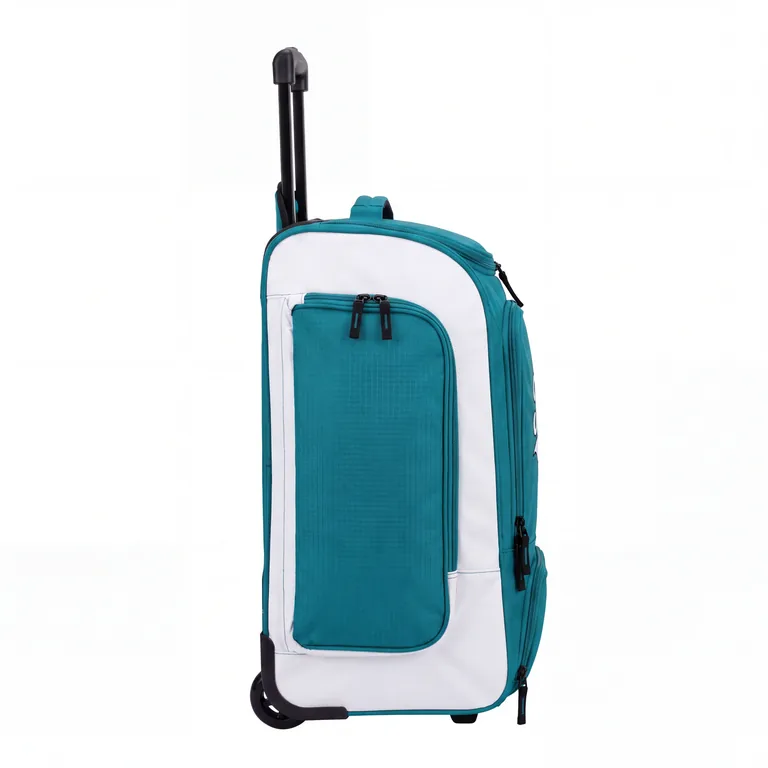 Custom softball wheeled equipment bags, left side view