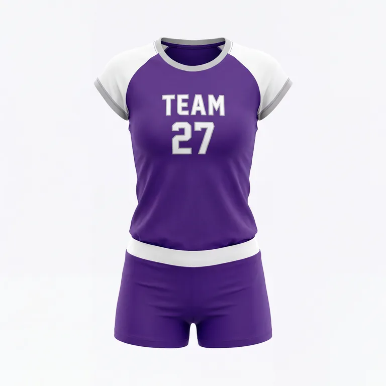 Custom volleyball cap-sleeve game uniforms, front view