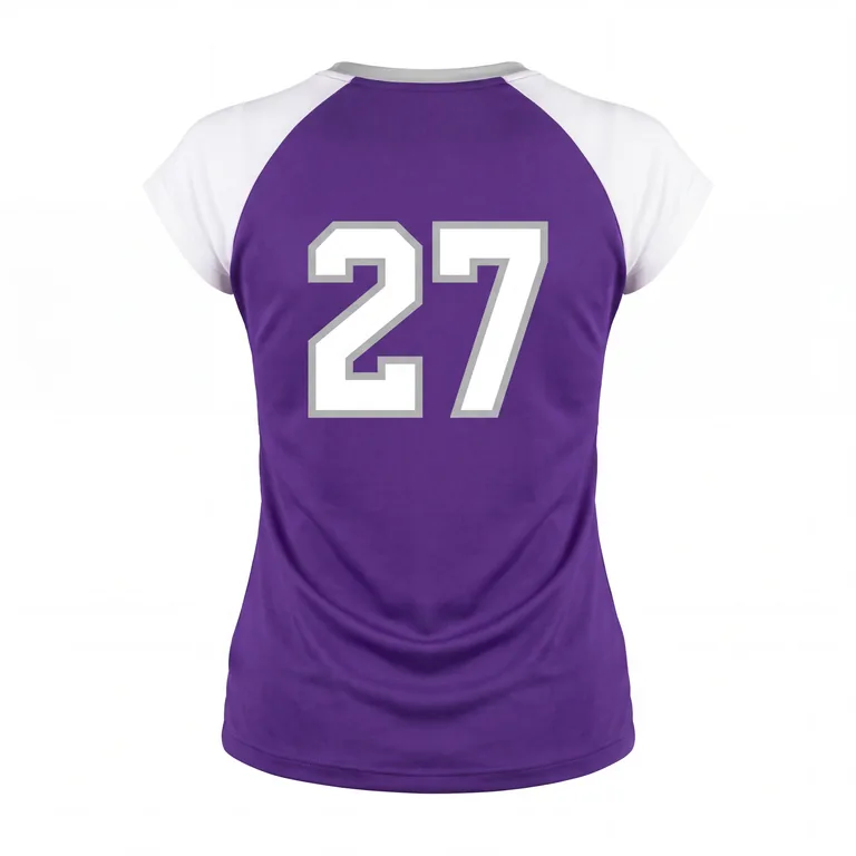 Custom volleyball crew-neck cap-sleeve jerseys, back view
