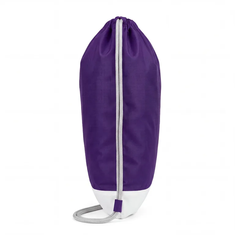 Custom volleyball drawstring bags, left side view