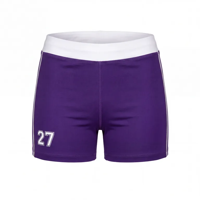 Custom volleyball poly-spandex match shorts, front view