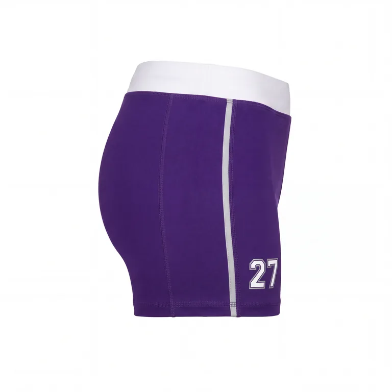 Custom volleyball poly-spandex match shorts, left side view
