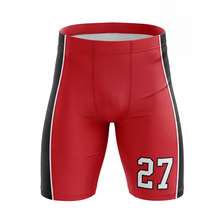 Custom wrestling base-layer shorts, front view