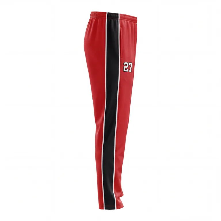 Custom wrestling full-length warm-up pants, left side view