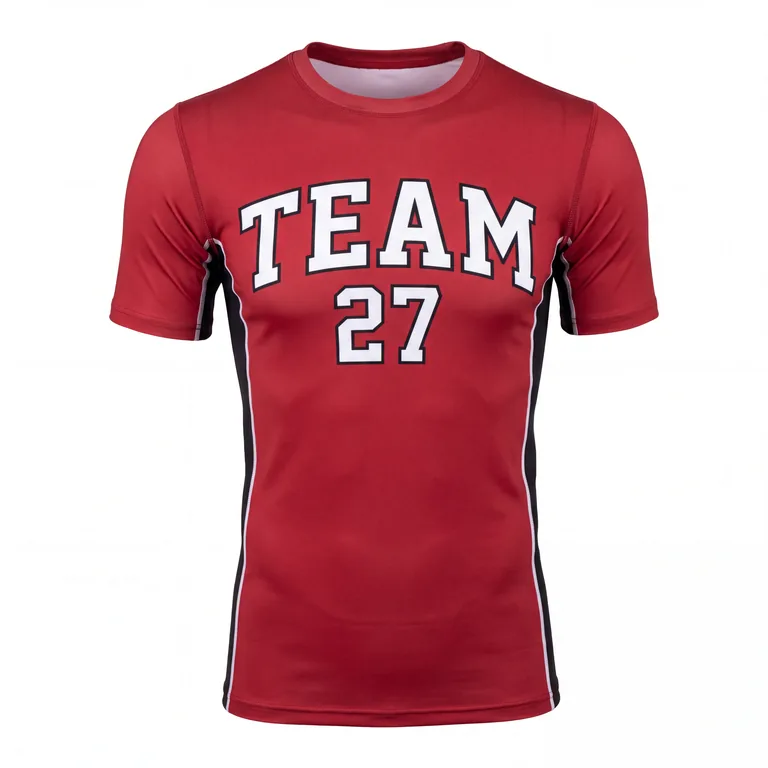 Custom wrestling short-sleeve base-layer shirts, front view