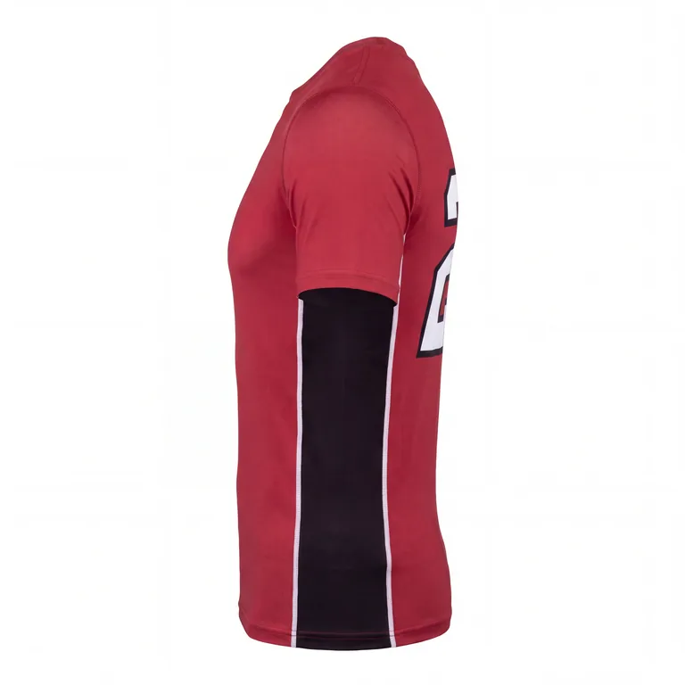 Custom wrestling short-sleeve base-layer shirts, left side view