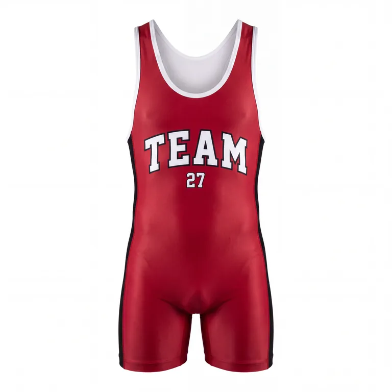 Custom wrestling team singlets, front view