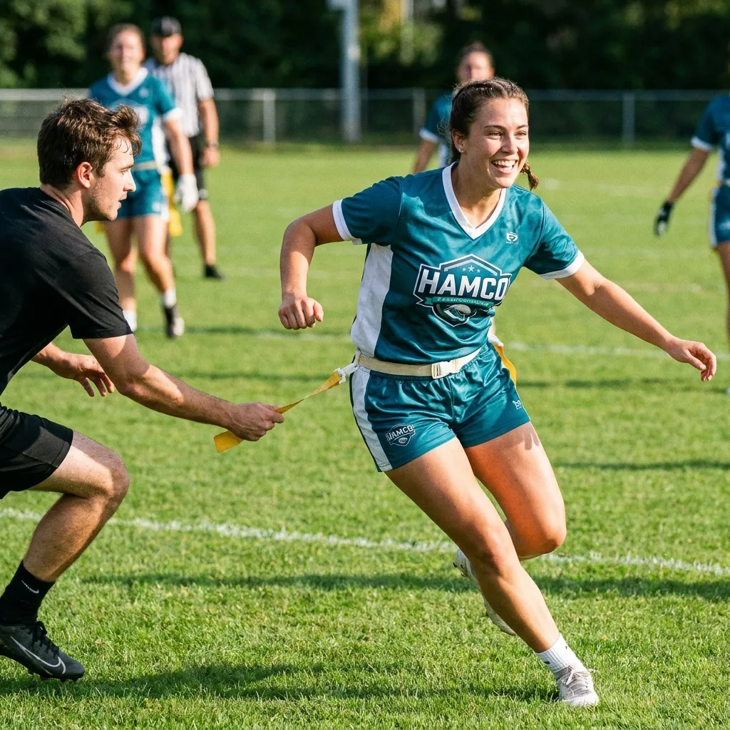 Custom flag football team uniforms made by Rivexo Athletics
